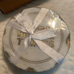 Marble Coasters Set of 2 Round Natural Coasters with Gold Edges. Beautiful Gift